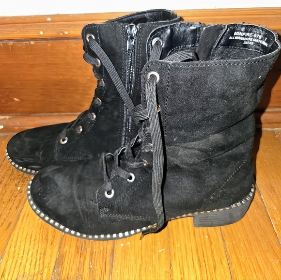 Bamboo Bonfire 07S Black Suede Lace-Up Women's Boots - Size 7 - Picture 2 of 7